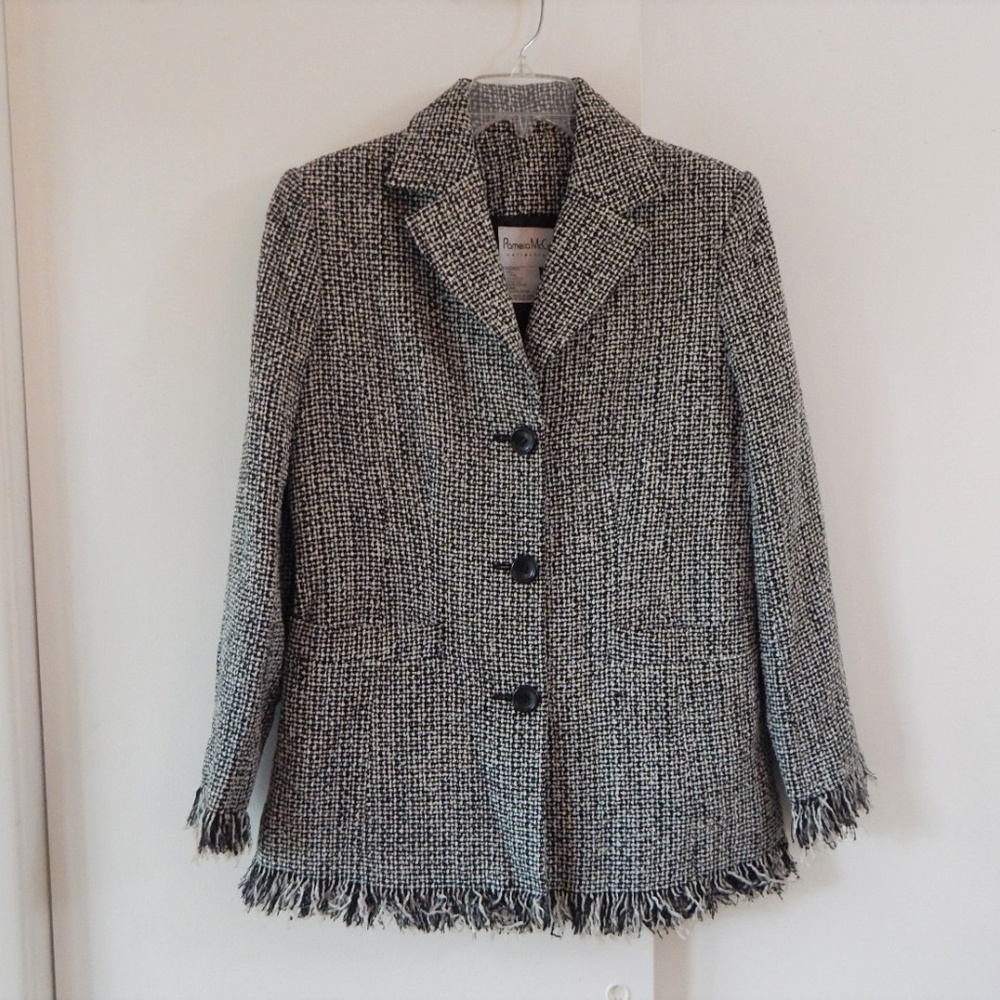PAMELA MCCOY jacket blazer fringe wool S SMALL